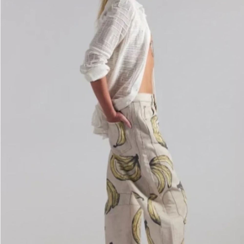 NWT FREE PEOPLE We The Free Good Luck Printed Barrel Jeans - Go Bananas - Picture 2 of 8